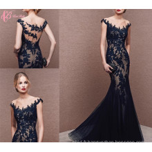 Alibaba Suzhou Cheap See Through Black Lace Applique Mermaid Robes de soirée 2017